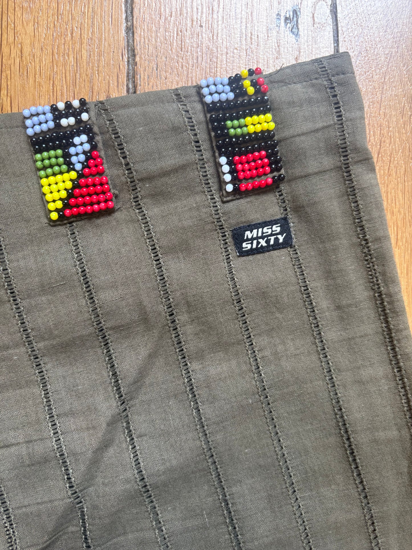 MISS SIXTY OLIVE GREEN BEADED PANTS (S)